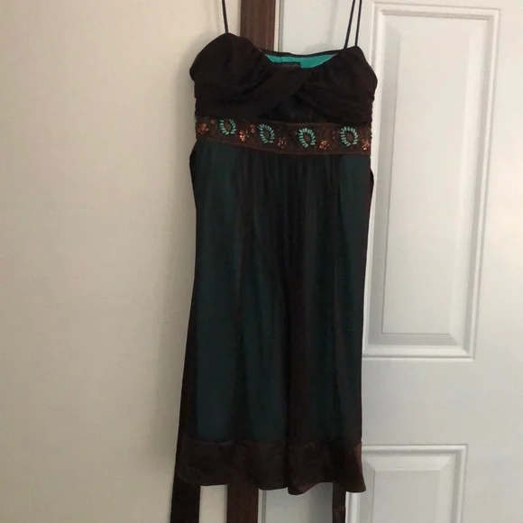 City Triangles | Dresses | Turquoise Brown Formalprom Dress Spaghetti Straps And Ribbon Ties | Poshmark City Triangles | Dresses | Turquoise Brown Formalprom Dress Spaghetti Straps And Ribbon Ties | Poshmark